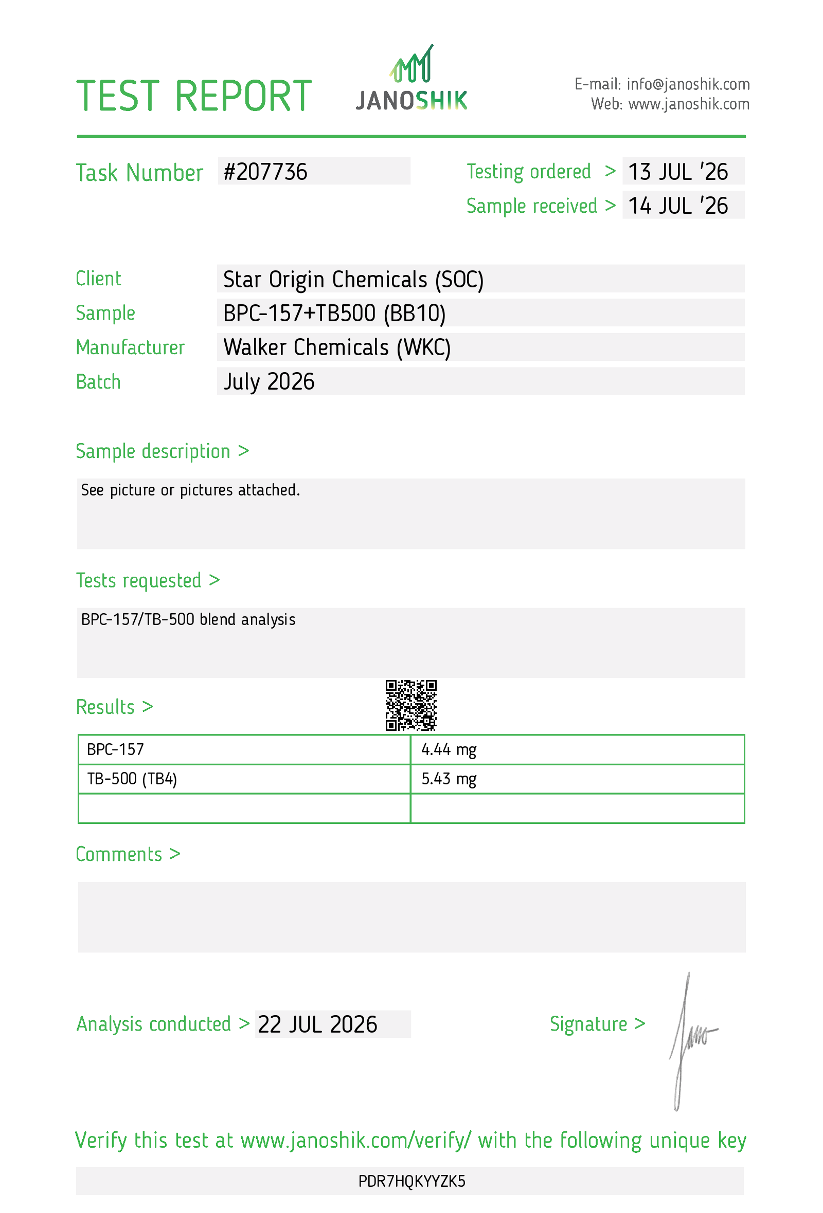 BPC-157 + TB-500 10mg purity report
