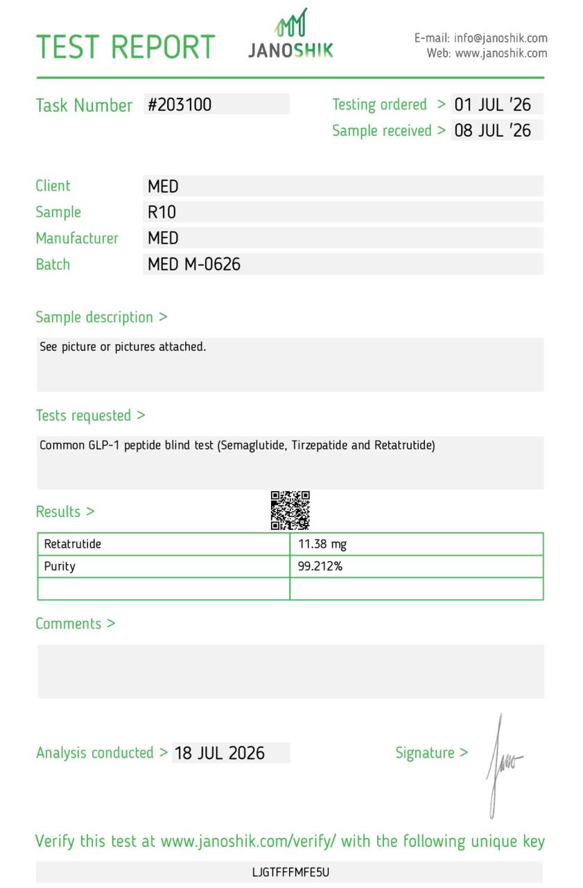 Retatrutide 10mg purity report